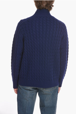 Half Zipped Cable Knit Wool Pullover