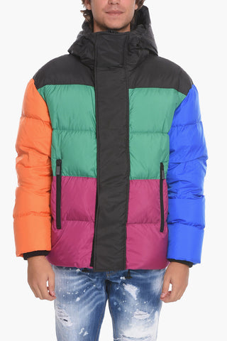 Multicolored HOOD PUFF Puffer Jacket with Velco Fastening