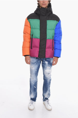 Multicolored HOOD PUFF Puffer Jacket with Velco Fastening