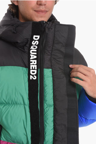 Multicolored HOOD PUFF Puffer Jacket with Velco Fastening
