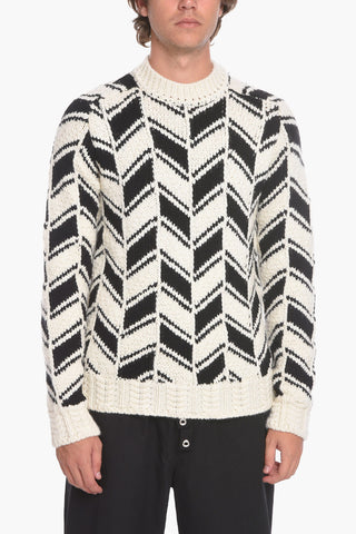 Crew Neck Herringbone Patterned Wool Blend Pullover