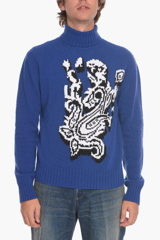 Turtleneck Wool Sweater with Paisley Inlay