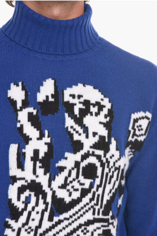 Turtleneck Wool Sweater with Paisley Inlay
