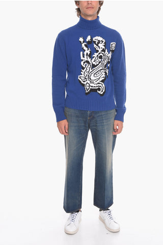 Turtleneck Wool Sweater with Paisley Inlay
