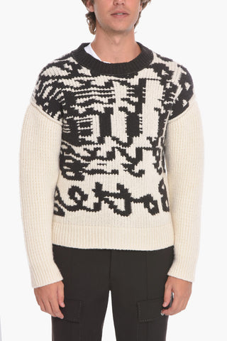 Wool Crewneck Sweater with Jacquard BOTTEGA Logo