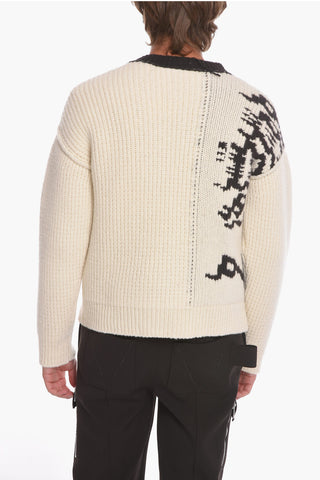 Wool Crewneck Sweater with Jacquard BOTTEGA Logo