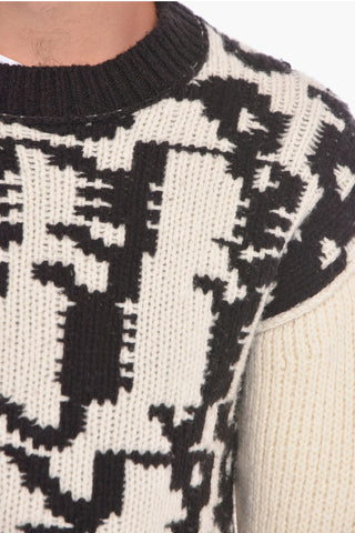 Wool Crewneck Sweater with Jacquard BOTTEGA Logo