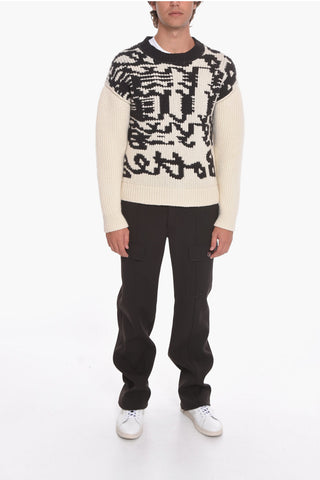 Wool Crewneck Sweater with Jacquard BOTTEGA Logo