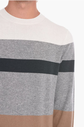Wool Blend Crew Neck Sweater with Balanced Stripe Motif