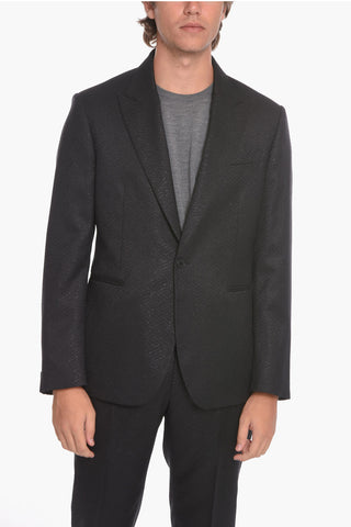 Lurex PALAZZO Single-breasted Blazer with Jacquard VERSACE PLAQUE Motif