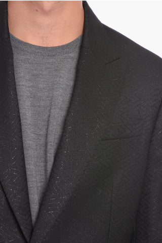 Lurex PALAZZO Single-breasted Blazer with Jacquard VERSACE PLAQUE Motif