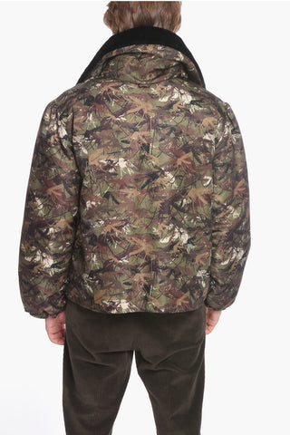 Padded Jacket with Camouflage Pattern and Eco-Fur Collar