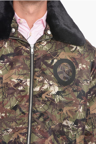 Padded Jacket with Camouflage Pattern and Eco-Fur Collar