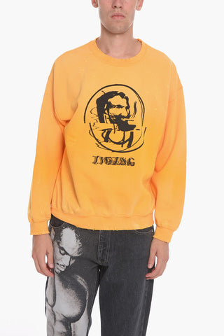 Vintage Effect Fleeced Cotton ERROR ZIGZAG Crew-neck Sweatshirt
