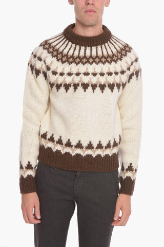 Pullover Girocollo in Misto Mohair con Motivo Geometrico