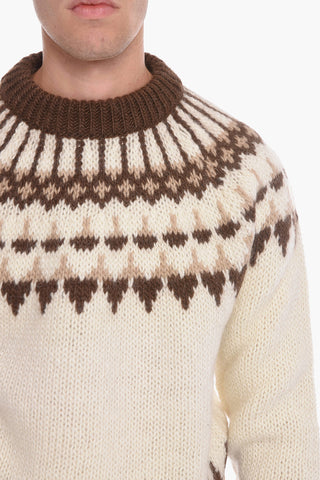 Pullover Girocollo in Misto Mohair con Motivo Geometrico