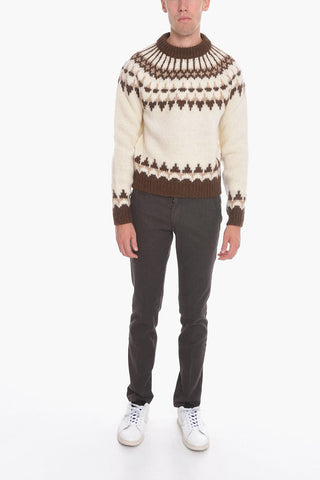 Pullover Girocollo in Misto Mohair con Motivo Geometrico