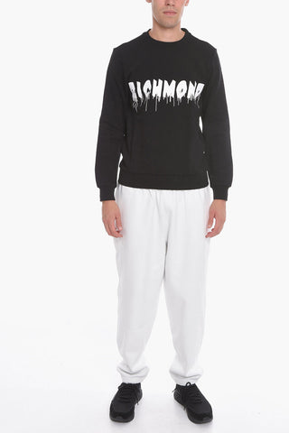 Brushed Cotton Crew-neck Sweatshirt with Printed Contrasting Logo