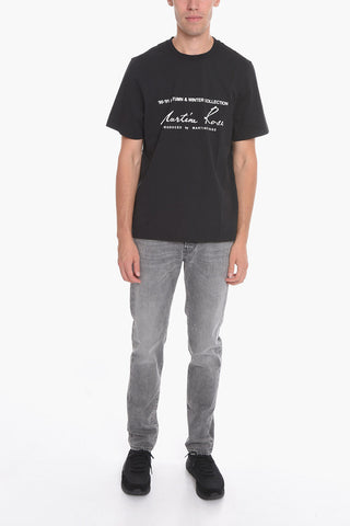 Solid Color Crew-neck T-Shirt with Contrasting Print