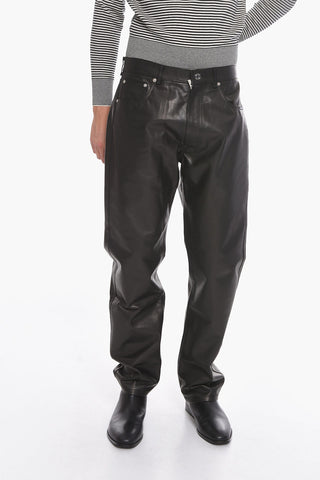 Pantaloni 5 Tasche in Pelle con Passanti