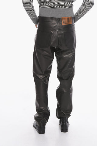 Pantaloni 5 Tasche in Pelle con Passanti