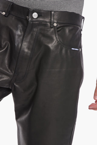 Pantaloni 5 Tasche in Pelle con Passanti
