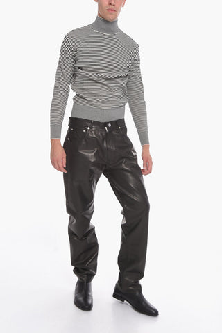Pantaloni 5 Tasche in Pelle con Passanti