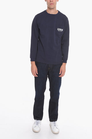 T-Shirt Girocollo a Manica Lunga con Taschino e Logo Stampato