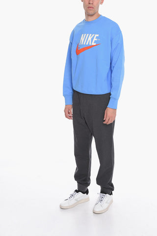 Felpa Girocollo in Cotone Garzato con Logo Ricamato