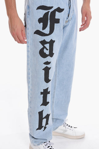 Straight Leg Jeans with Printed Logo 20cm