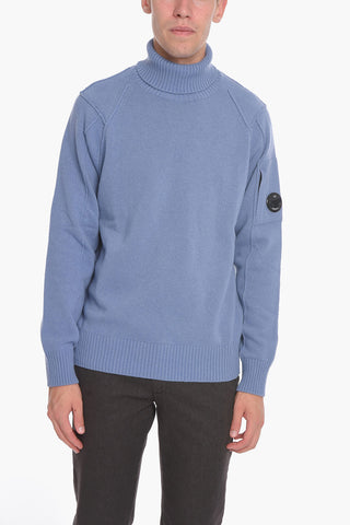 Maglia a Collo Alto in Misto Lana con Cuciture a Vista