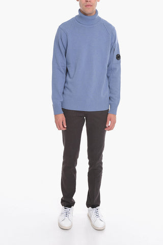 Maglia a Collo Alto in Misto Lana con Cuciture a Vista
