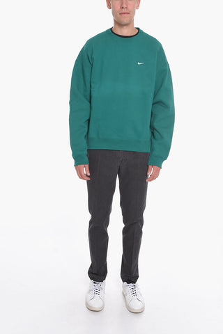 Solid Color Crew-neck Sweatshirt with Fleeced Inner
