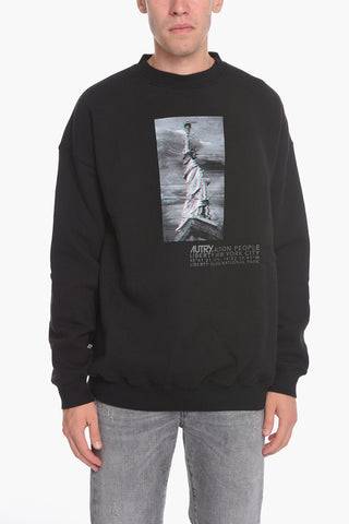 Fleeced-Cotton Crew-Neck Sweatshirt with Maxi Print