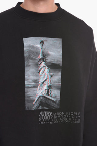 Fleeced-Cotton Crew-Neck Sweatshirt with Maxi Print