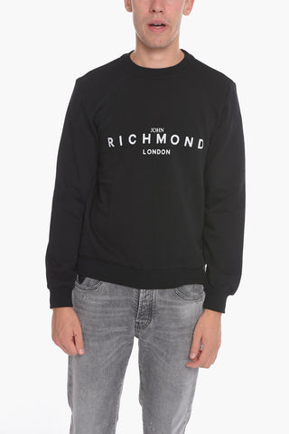 Cotton Crew-Neck Sweatshirt with Velour Logo