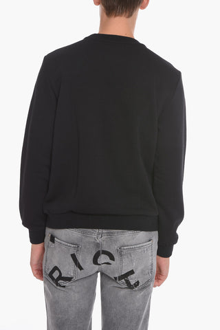 Cotton Crew-Neck Sweatshirt with Velour Logo