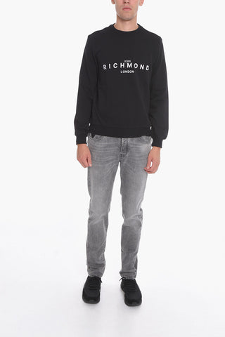 Cotton Crew-Neck Sweatshirt with Velour Logo