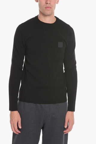 Maglia Girocollo in Lana con Logo a Strappo