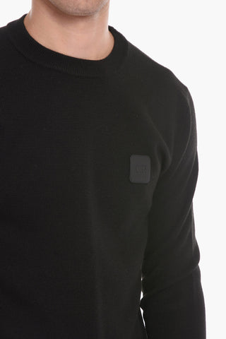 Maglia Girocollo in Lana con Logo a Strappo