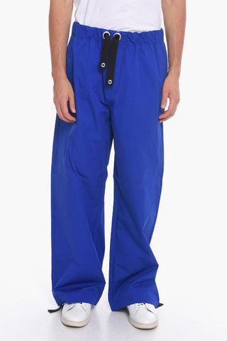 Pantaloni Baggy in Popeline di Cotone Compatto con Coulisse alla Caviglia