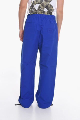 Pantaloni Baggy in Popeline di Cotone Compatto con Coulisse alla Caviglia
