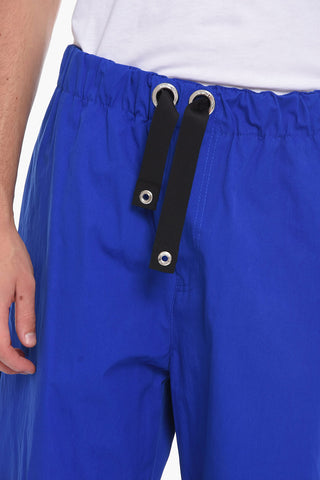 Pantaloni Baggy in Popeline di Cotone Compatto con Coulisse alla Caviglia