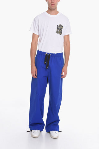 Pantaloni Baggy in Popeline di Cotone Compatto con Coulisse alla Caviglia