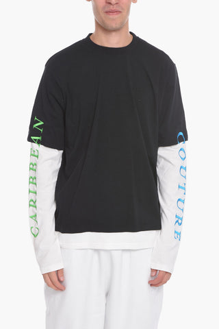 Long Sleeve CARIBBEAN COUTURE Crew-neck T-Shirt with Contrasting Details
