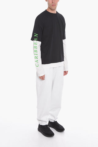 Long Sleeve CARIBBEAN COUTURE Crew-neck T-Shirt with Contrasting Details