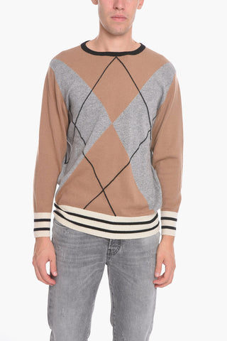 Argyle Motif Cashmere Crew-neck Sweater