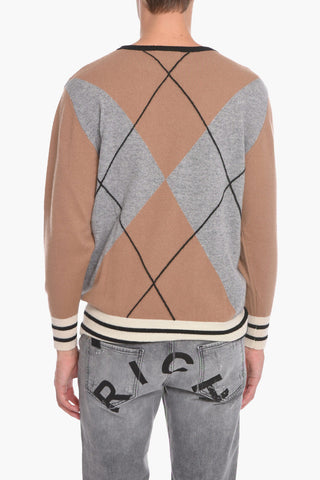 Argyle Motif Cashmere Crew-neck Sweater