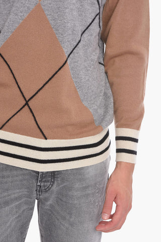 Argyle Motif Cashmere Crew-neck Sweater