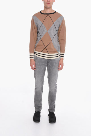 Argyle Motif Cashmere Crew-neck Sweater